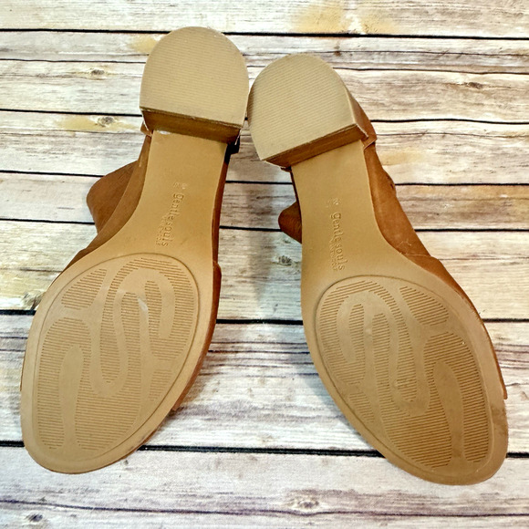 Gentle Souls Womens Cognac Brown Leather Charlene Peep Toe Block Heel Shoes 8M - Picture 7 of 8